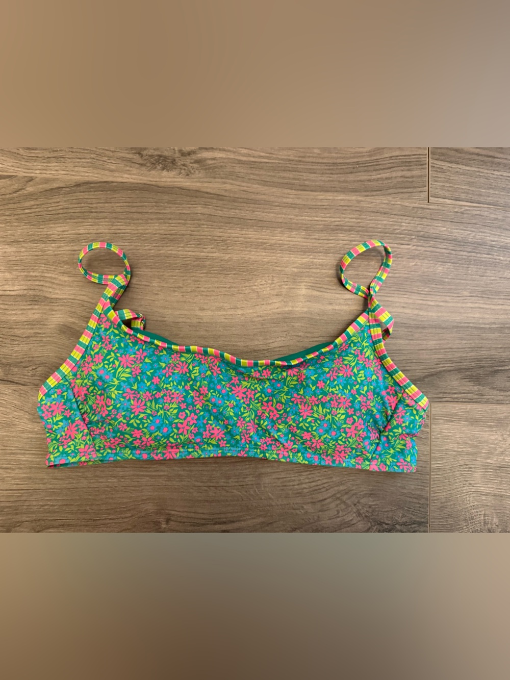 Wild Fable Teal Crop Bikini Top with Pink & Yellow Trim